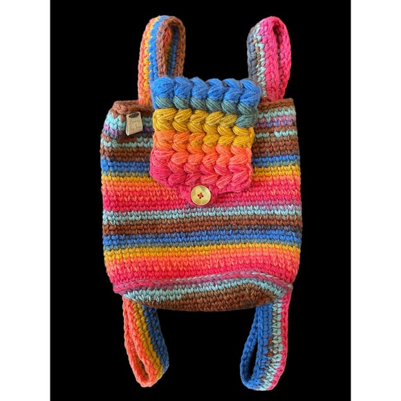 Hand-made Crocheted Rainbow Colors Backpack NWOT - Picture 1 of 10